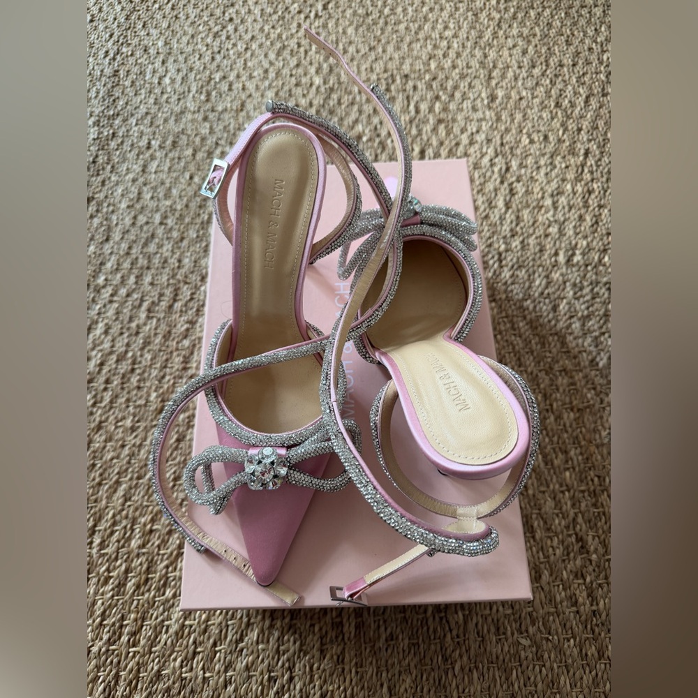 Mach & Mach Double Bow Satin Pumps Pink 110mm - Picture 9 of 14